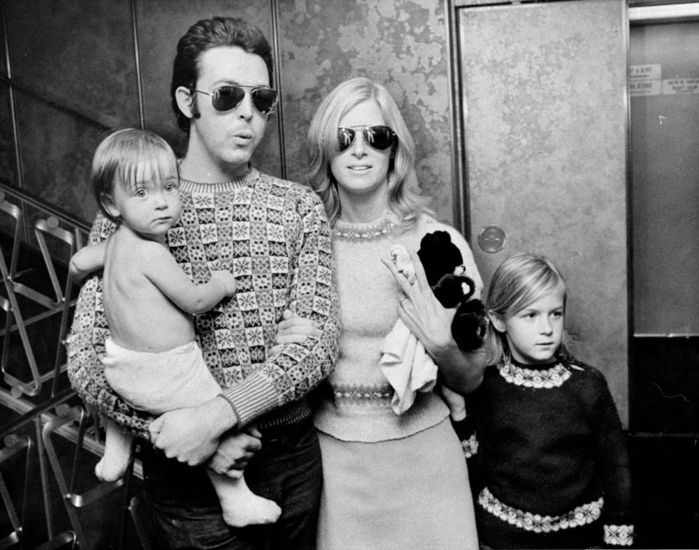 Paul McCartney with his wife Linda and children Heather (right) and Mary, October 1970