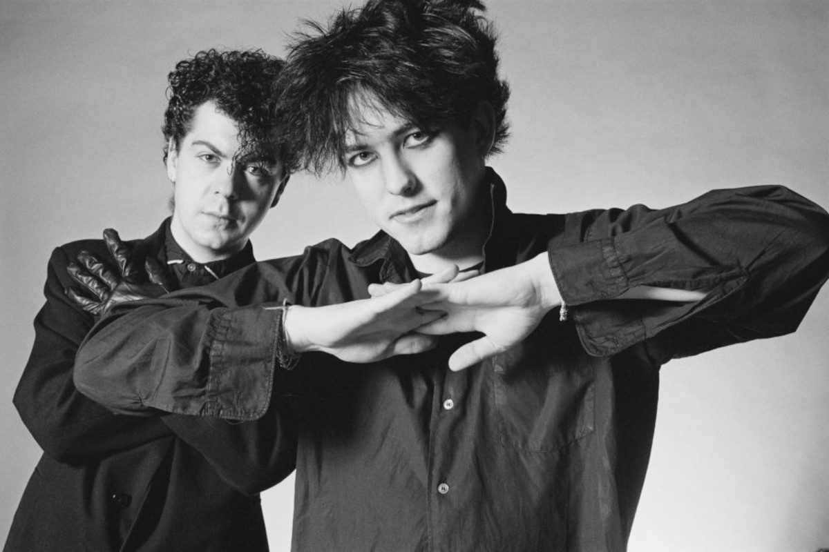 Lol Tolhurst and Robert Smith of The Cure, posed, studio portrait, 1983