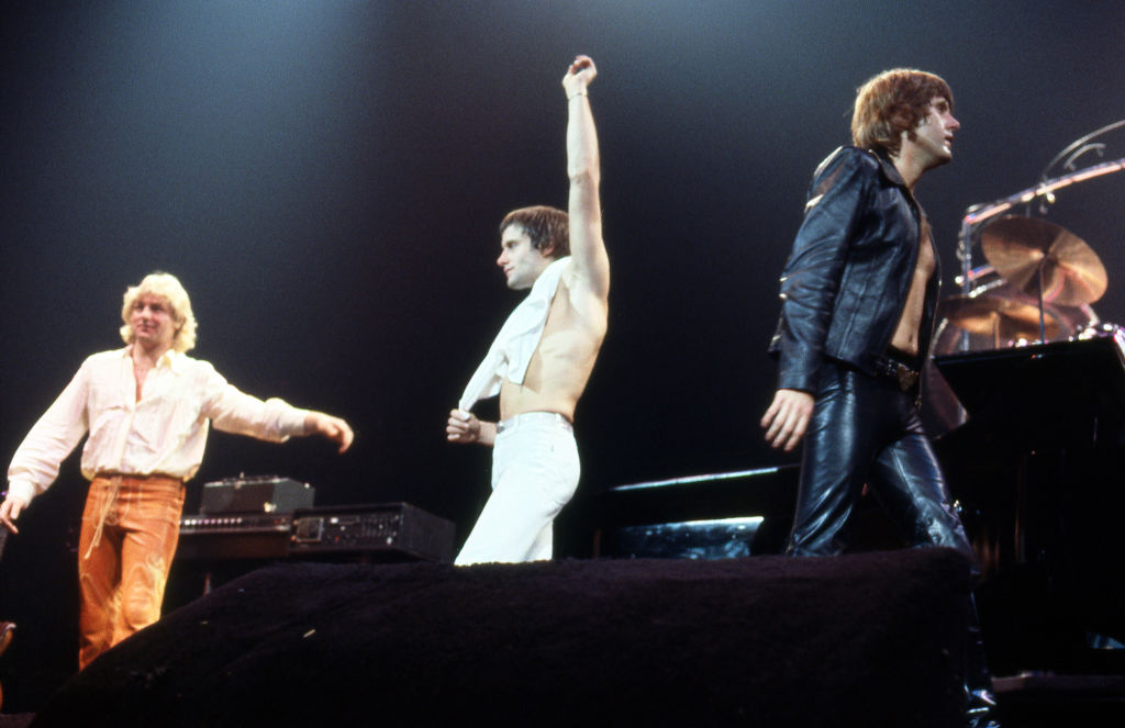 Supergroup Emerson, Lake & Palmer (L-R Greg Lake, Carl Palmer, Keith Emerson) at The Spectrum, Phildaelphia, 1977
