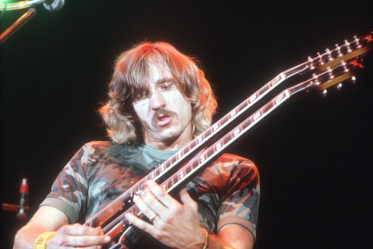 Joe Walsh onstage with the Eagles, Los Angeles, 1976