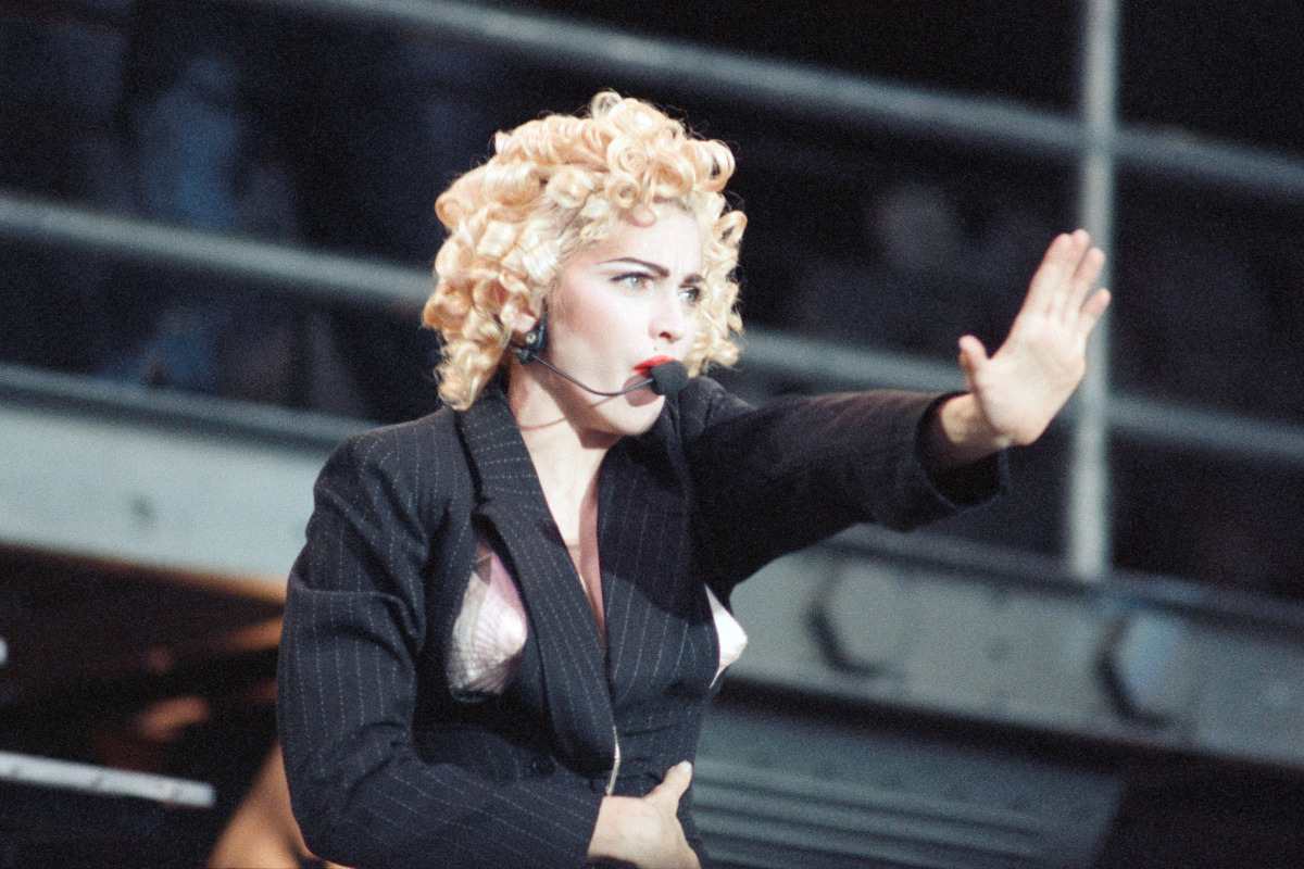 Madonna in concert at Wembley Stadium. The Blond Ambition World Tour, 1990