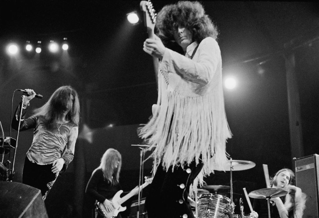 Captain Beyond performing at the Roundhouse, Camden, London, 4 May 1972. Left to right; Rod Evans, Lee Dorman, Larry Reinhardt, Bobby Caldwell
