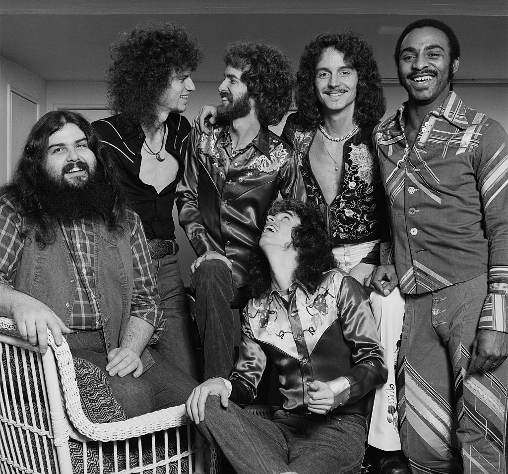 American southern rock group Wet Willie, December 1977. Left to right: singer and keyboard player Mike Duke, singer and saxophonist Jimmy Hall, guitarist Larry Berwald, bassist Jack Hall (front), guitarist Marshall Smith and drummer Theophilus Lively