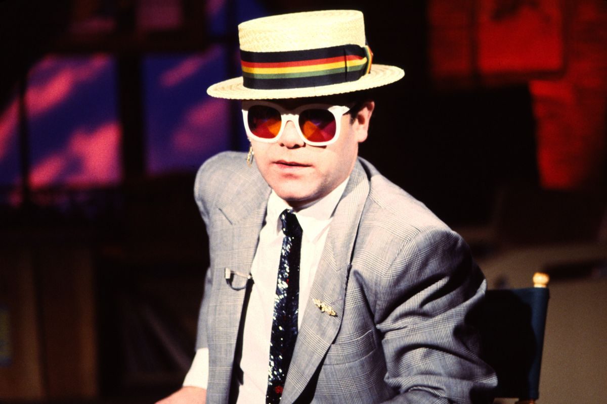 Elton John being interviewed for MTV, New York, May 11, 1983