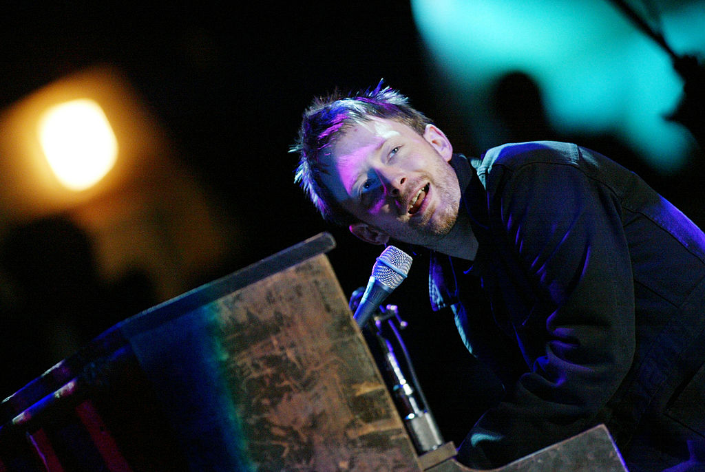 Thom Yorke of Radiohead performs during a rare solo appearance at the 16th Annual Bridge School Benefit Concert in Mountain View, CA., October 2002