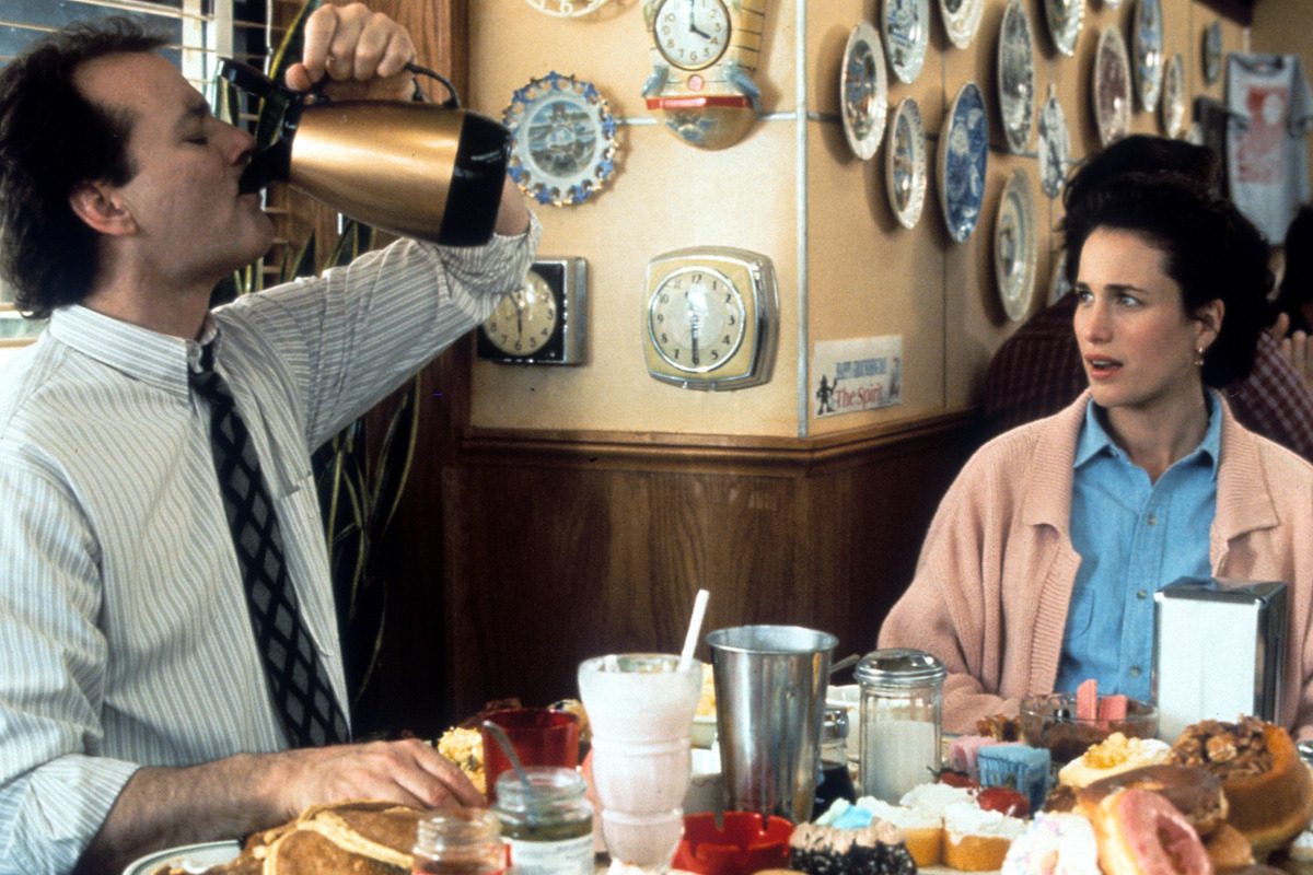 Bill Murray and Andie MacDowell in a scene from the film 'Groundhog Day', directed by Harold Ramis, 1993