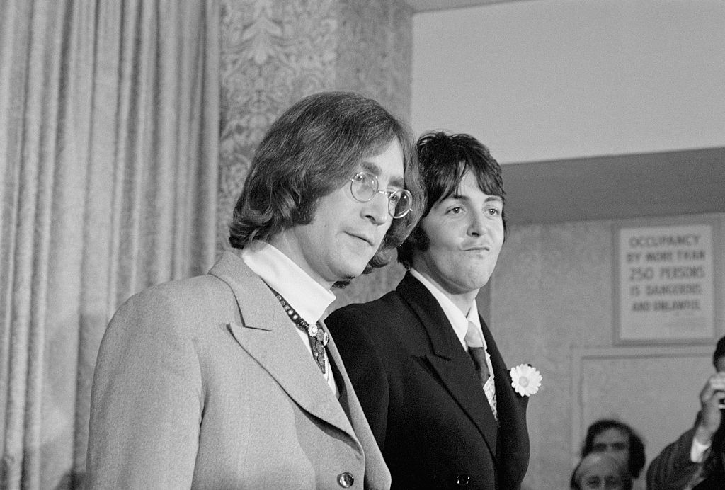 Beatles John Lennon and Paul McCartney launch Apple Corps, New York, 14 May 1968