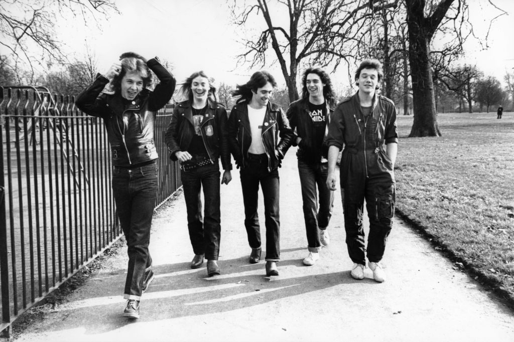 Iron Maiden in the park, February 1980. L-R: Clive Burr, Dave Murray, Steve Harris, Dennis Stratton, Paul Di'Anno