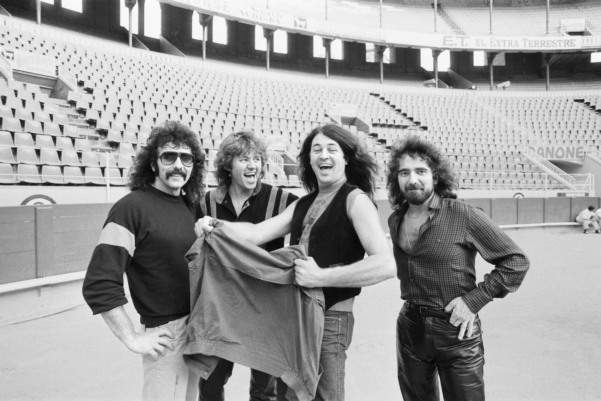 Black Sabbath in Spain on their Born Again tour, 14 September 1983. From left: Tony Iommi (guitar), Bev Bevan (drums), Ian Gillan (vocals) and Geezer Butler (bass)