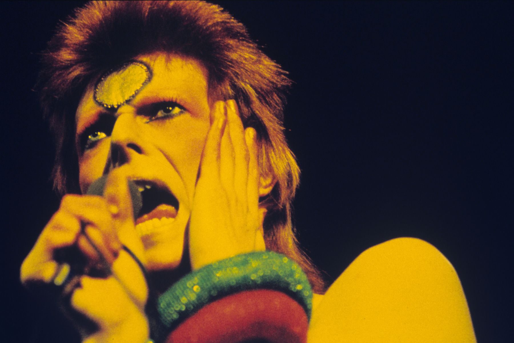 David Bowie performs live on stage at Earls Court Arena, May 12 1973, during the Ziggy Stardust tour