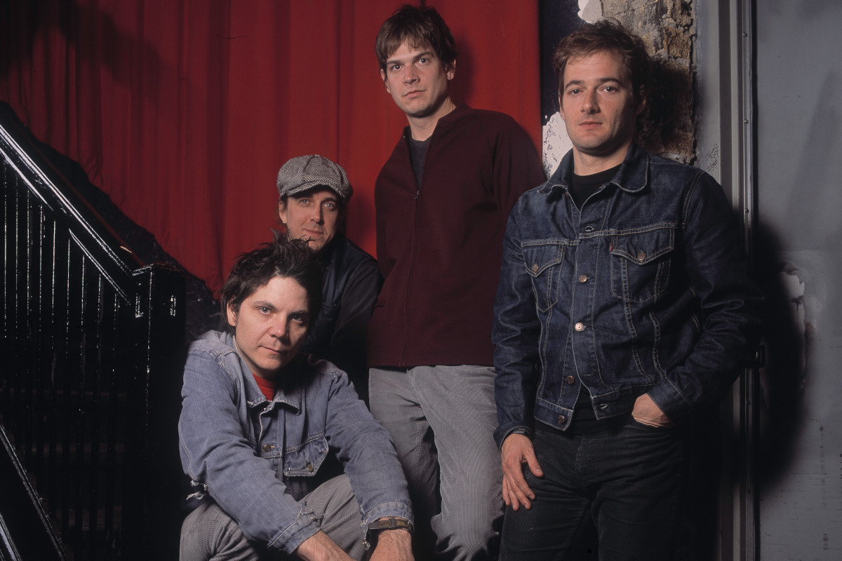 Portrait of Wilco as they pose backstage at the Riviera Theater, Chicago, Illinois, November 23, 2001