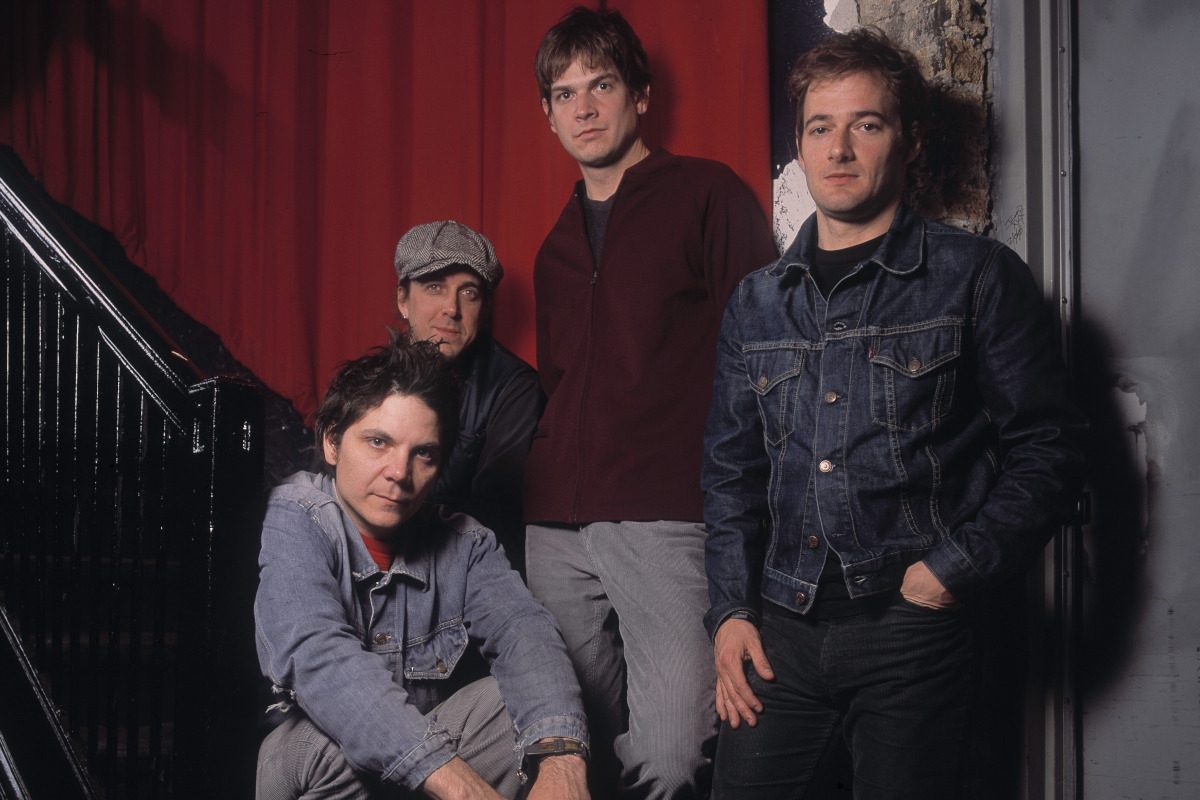 Portrait of Wilco as they pose backstage at the Riviera Theater, Chicago, Illinois, November 23, 2001