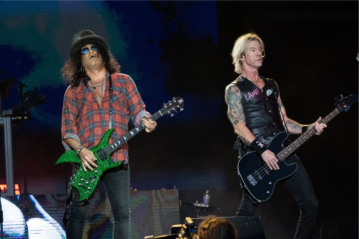 Slash and Duff McKagan from Guns N' Roses at Glastonbury Festival 2023