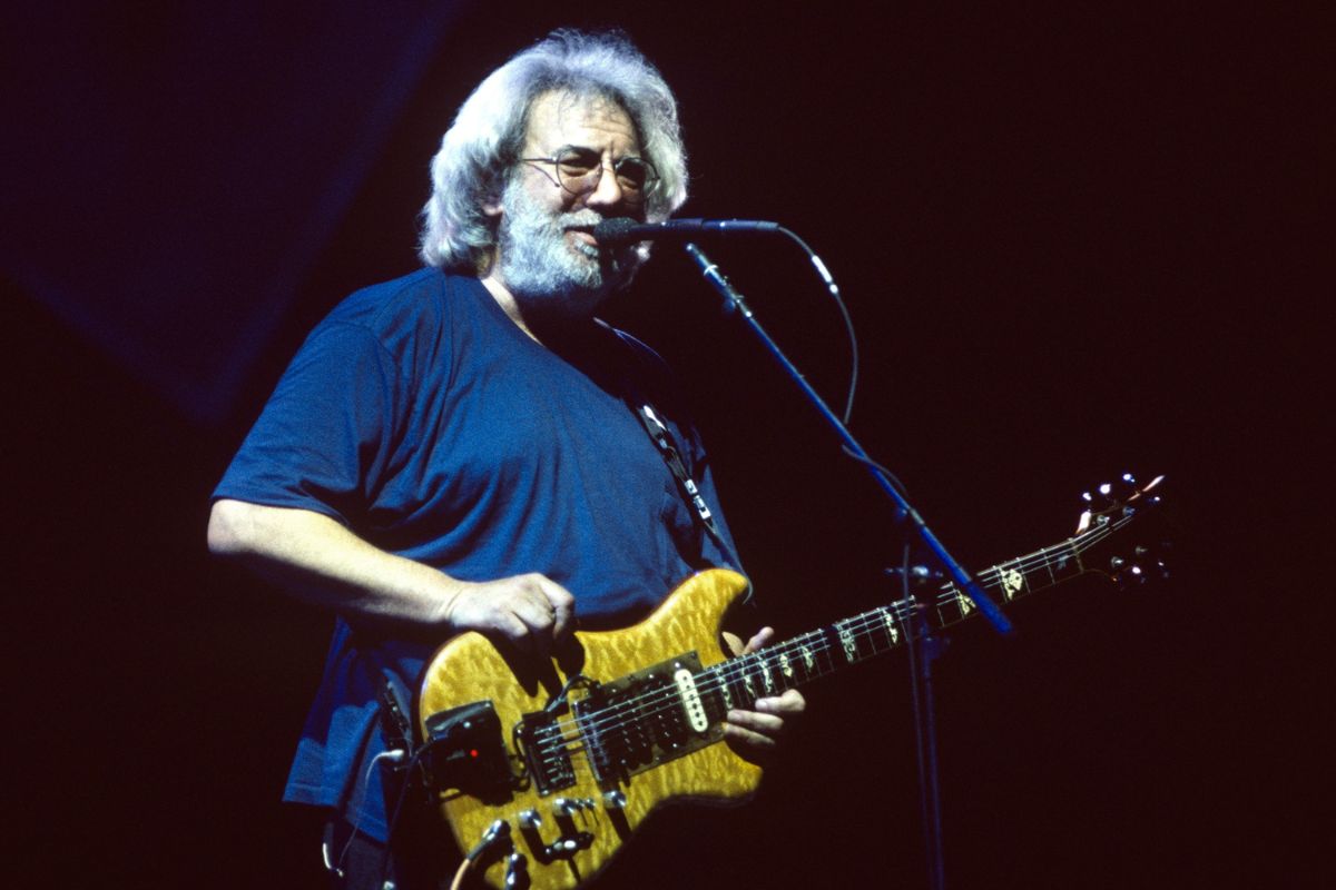 Jerry Garcia of the Grateful Dead performs at Oakland Coliseum Arena on December 17, 1993 in Oakland, California