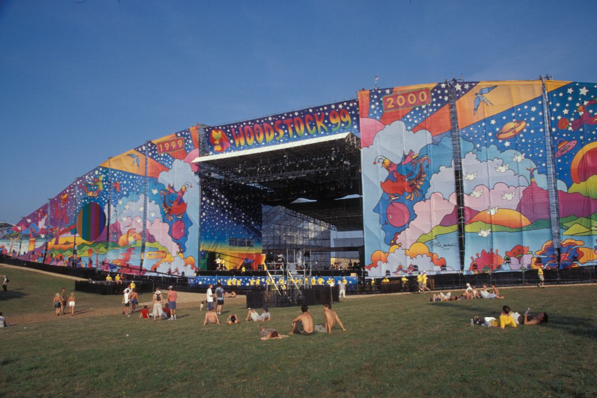 The stage set up is shown at Woodstock 99 in Rome, New York on July 23, 1999