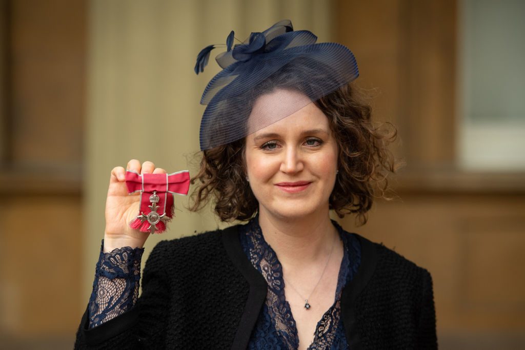 Composer Helen Grime with her MBE medal, Buckingham Palace, March 12, 2020