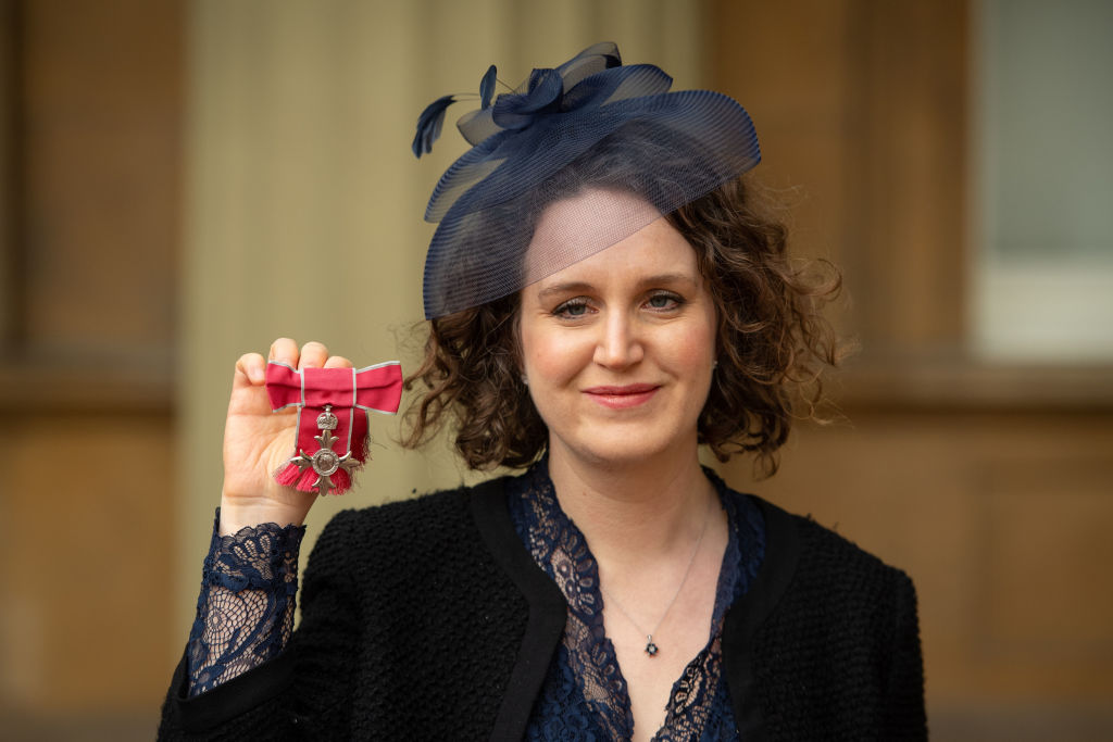 Composer Helen Grime with her MBE medal, Buckingham Palace, March 12, 2020
