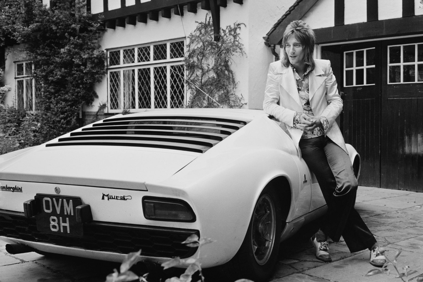 Rod Stewart with Lamborghini Miura 1971