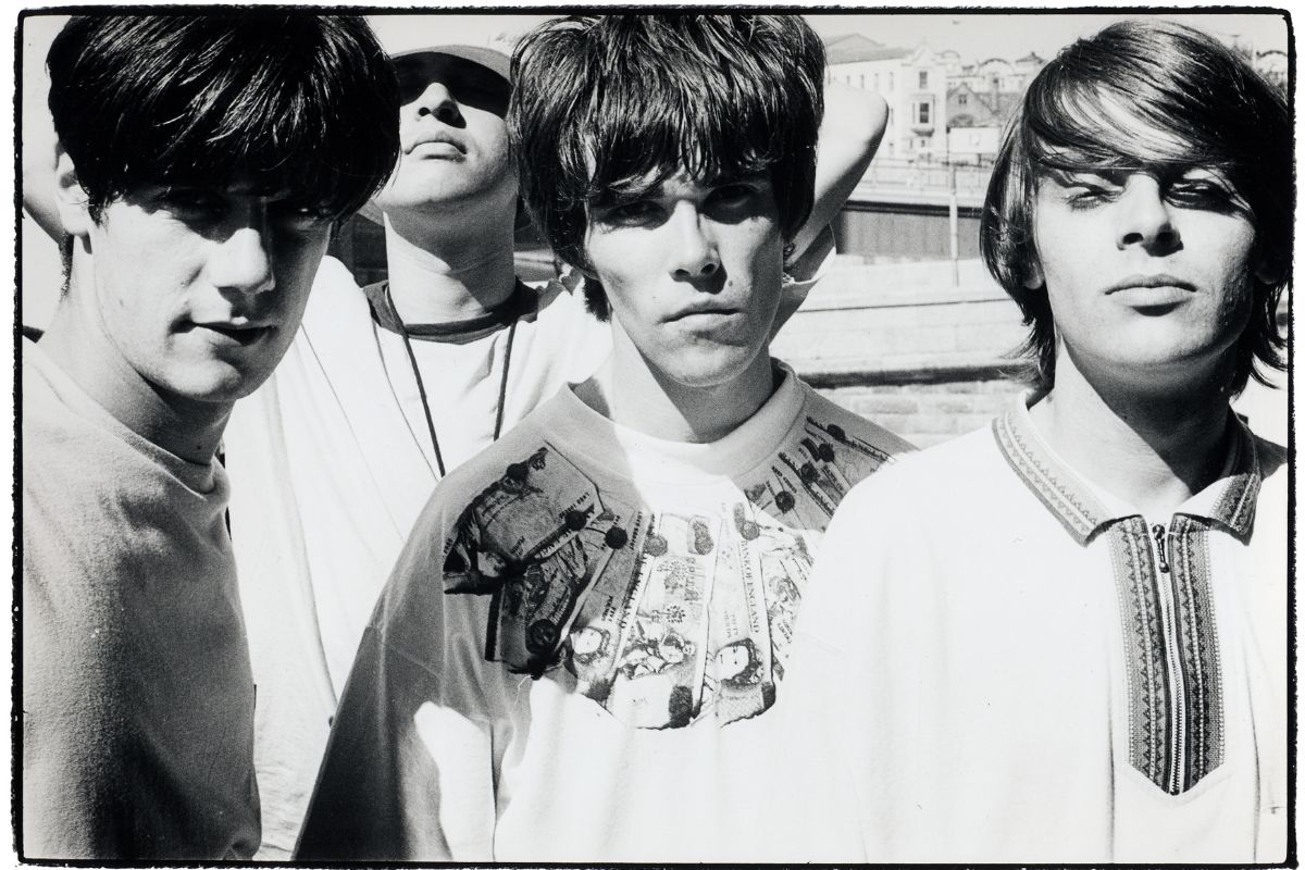 The Stone Roses, rock band, 1989. L-R John Squire, Reni, Ian Brown, Mani