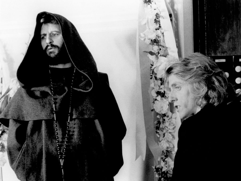 Ringo Starr is the Pope and Roger Daltrey plays composer Franz Liszt in a scene from  'Lisztomania' which was released in 1975
