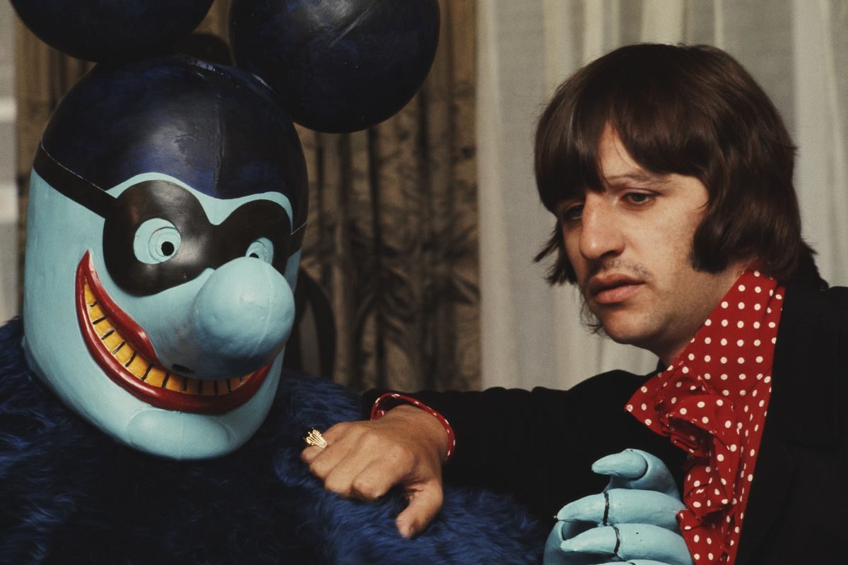 Ringo Starr and a Blue Meanie at a press screening for the film Yellow Submarine, London, 8 July 1968