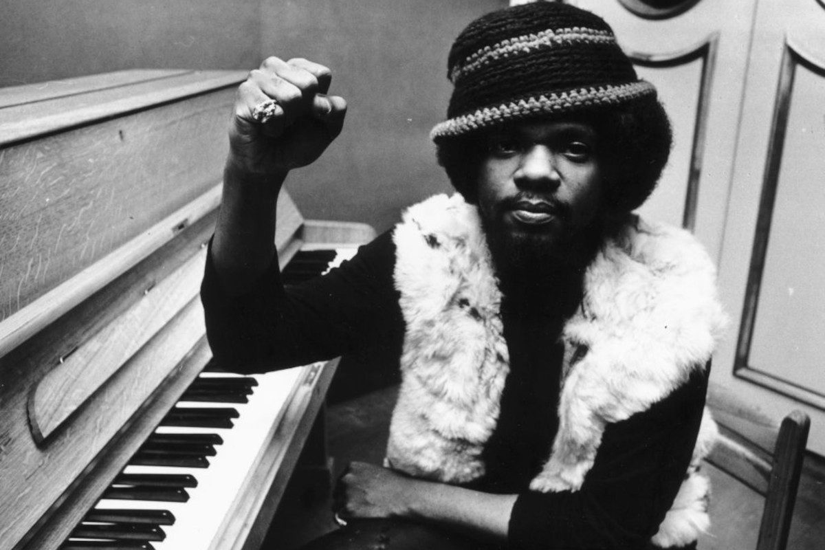 Billy Preston posed by a piano, circa 1972