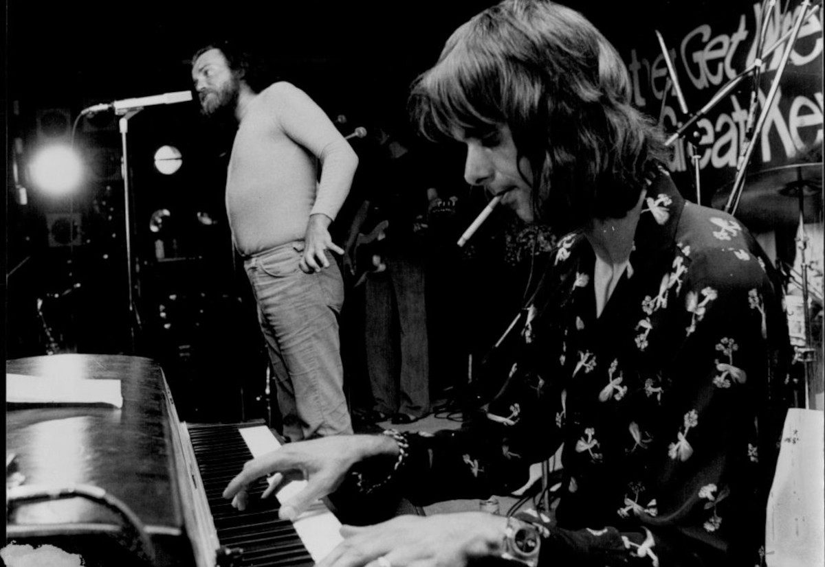 Nicky Hopkins in the foreground as Cocker does 'With A Little Help From My Friends', on Great Keppel Island, 1977