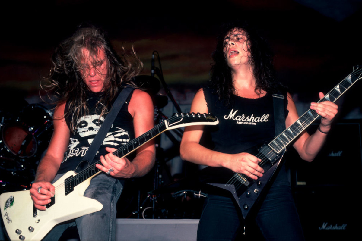 James Hetfield and Kirk Hemmett of Metallica at the Poplar Creek Music Theater in Hoffman Estates, Illinois, July 13, 1986