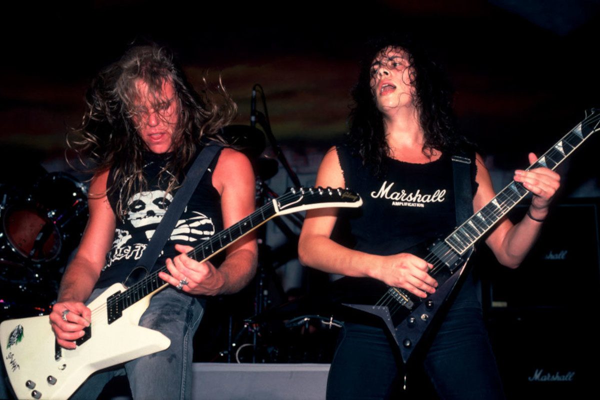 James Hetfield and Kirk Hemmett of Metallica at the Poplar Creek Music Theater in Hoffman Estates, Illinois, July 13, 1986