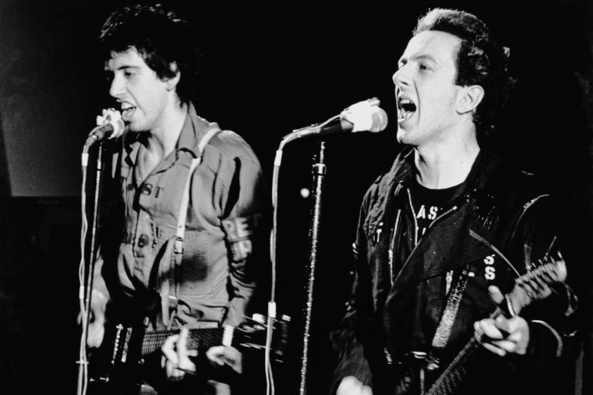 Mick Jones and Joe Strummer of The Clash performing live, circa 1978