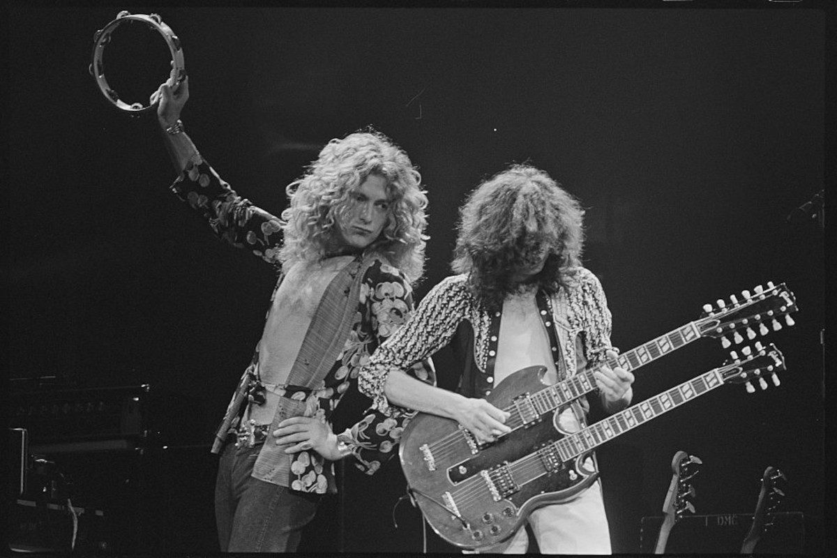 Robert Plant and Jimmy Page of Led Zeppelin, circa 1975