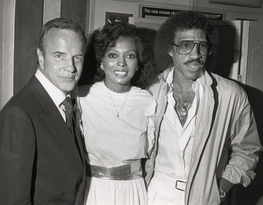 Diana Ross and Lionel Richie with Franco Zeffirelli, 'Endless Love' director, at the film's New York premiere, July 1981