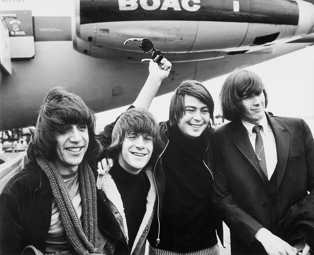 The Lovin' Spoonful, just off the plane in London for a UK tour, April 1966.L-R: Al Yanovsky, John Sebastian, Joe Butler, Steve Boone