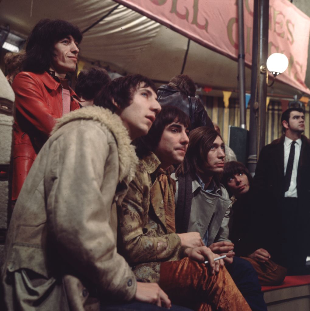 From left, Bill Wyman of the Stones, Pete Townshend and Keith Moon of The Who, and the Stones' Charlie Watts watch proceedings at the Rolling Stones Rock and Roll Ci
