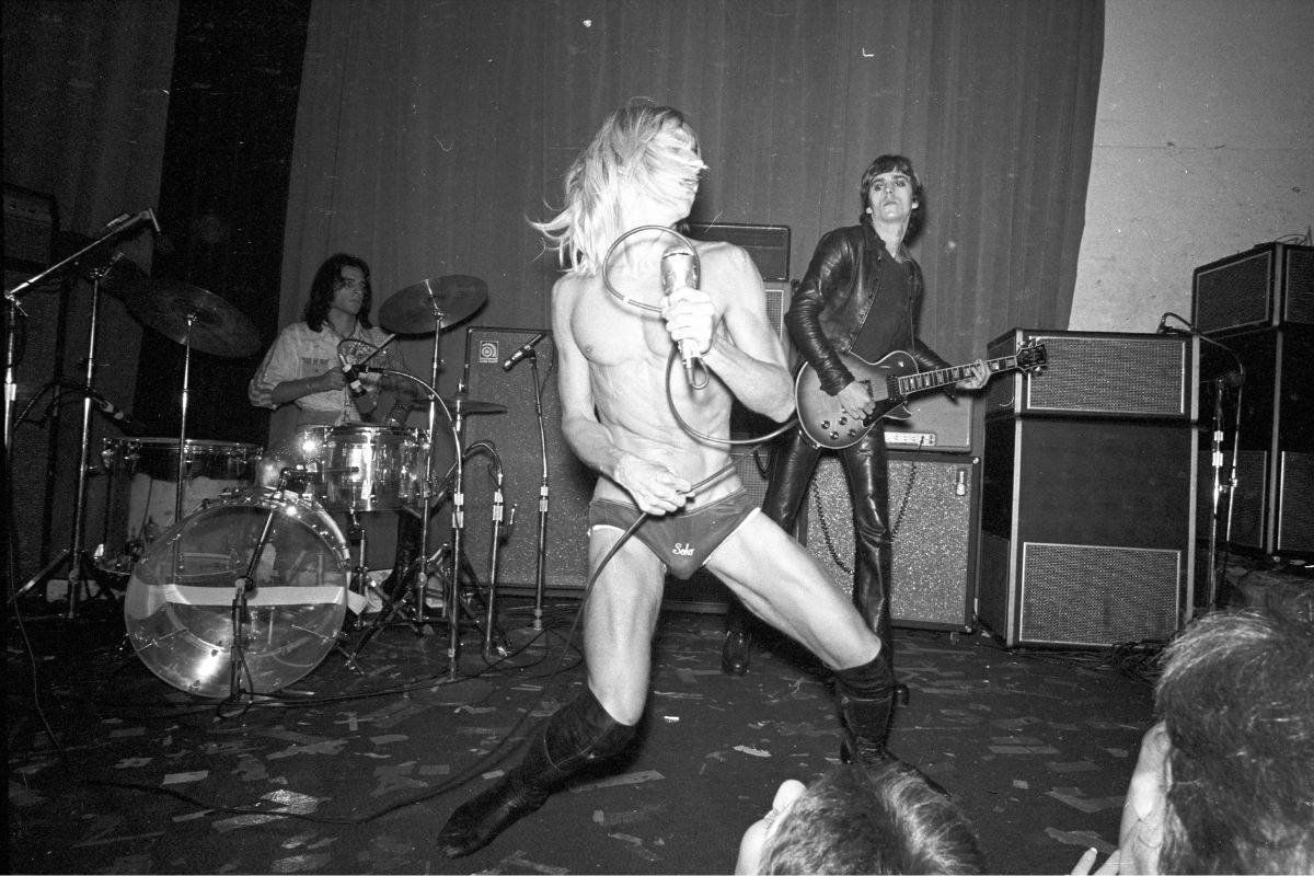 The Stooges 1973: L-R drummer, Scott Asheton, singer, Iggy Pop and guitarist, James Williamson perform onstage at the Whisky A Go Go on October 30, 1973 in Los Angeles, California