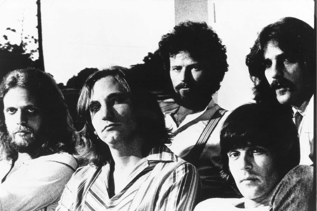 Eagles, rock band, 1976. L-R Don Felder, Joe Walsh, Don Henley, Randy Meisner, Glenn Frey