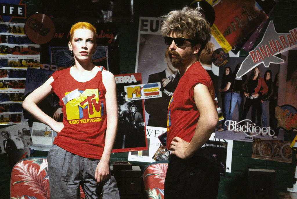 Eurythmics' Annie Lennox and Dave Stewart at MTV Studios, New York, July 7, 1983