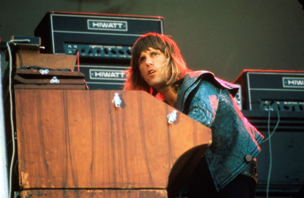 Keith Emerson of Emerson Lake and Palmer on stage at the Oval, London, 30 September 1972