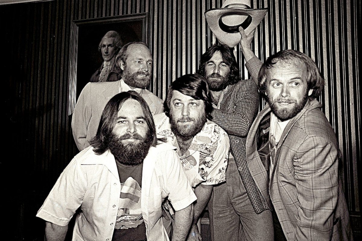 The Beach Boys at their press conference at the Boulevard Hotel in Sydney on 2 March 1978