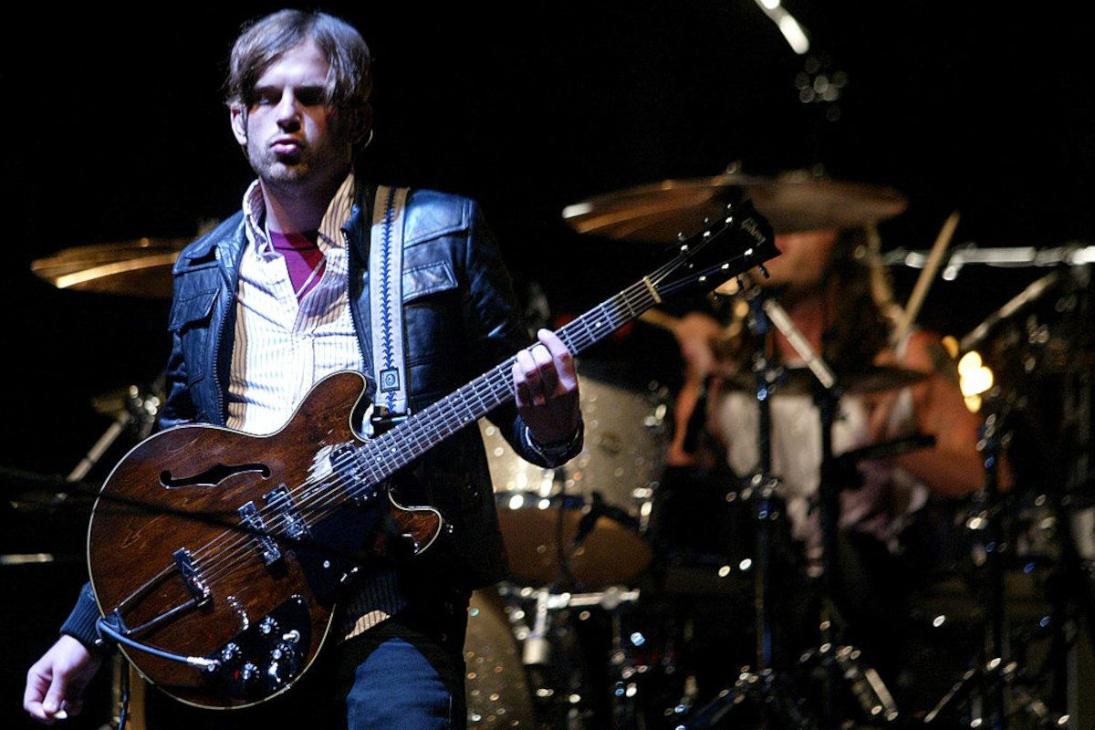 Caleb Followill of Kings of Leon performs at Galstonbury Festival, 2008