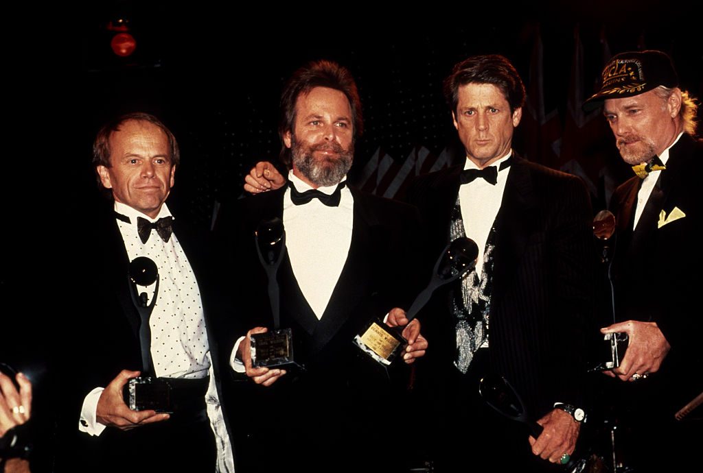 Beach Boys, 1988. L-R Al Jardine, Carl Wilson, Brian Wilson, Mike Love at the 1988 Rock n Roll Hall of Fame Induction Ceremony
