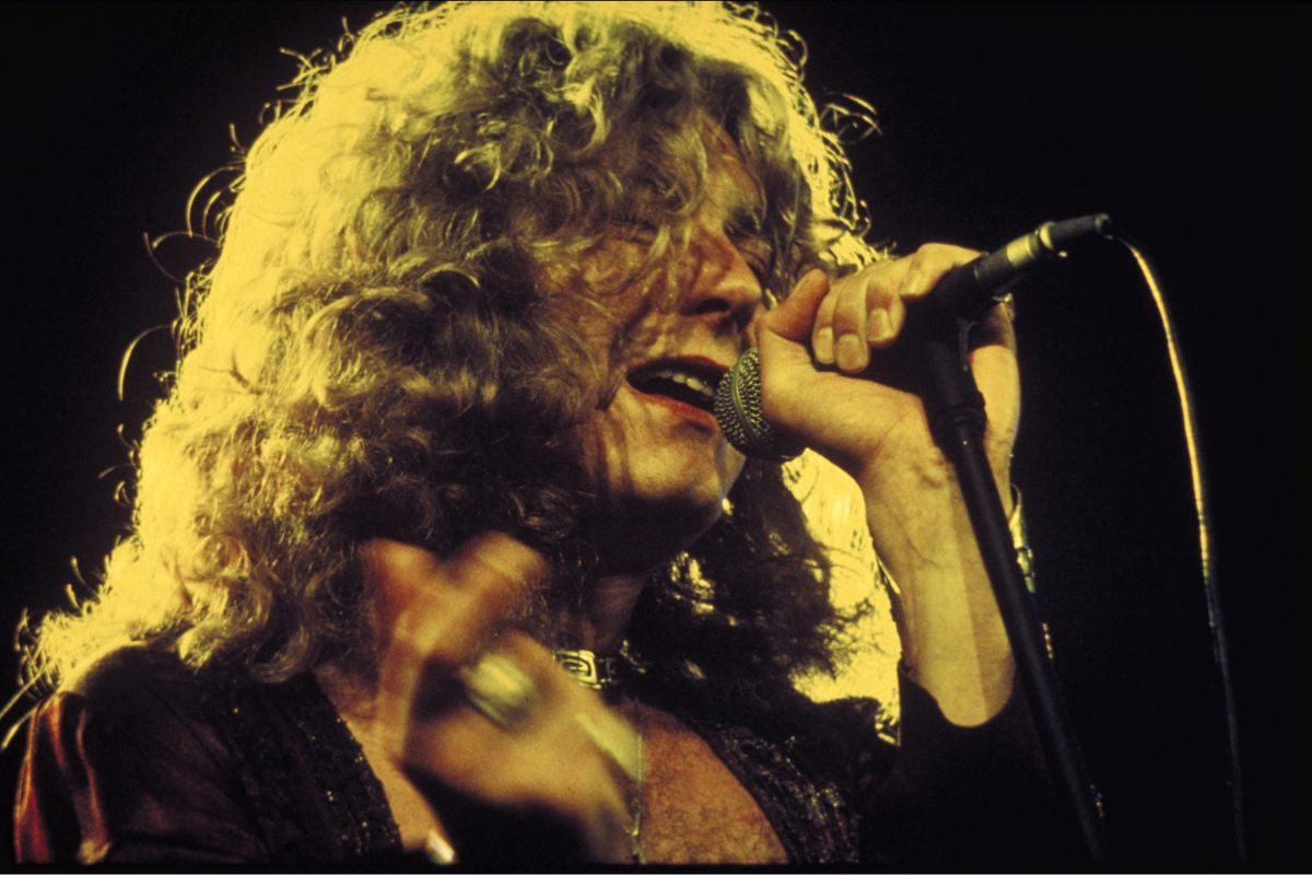 Robert Plant of Led Zeppelin onstage, 1975