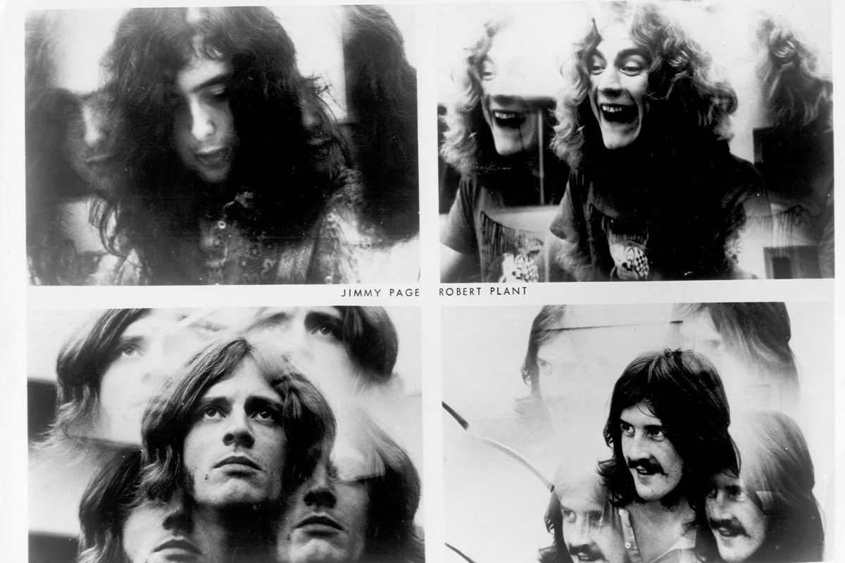 Led Zeppelin pose for a series of multiple exposure solo portraits, 1969. Clockwise from top left: Jimmy Page, Robert Plant, John Bonham, John Paul Jones