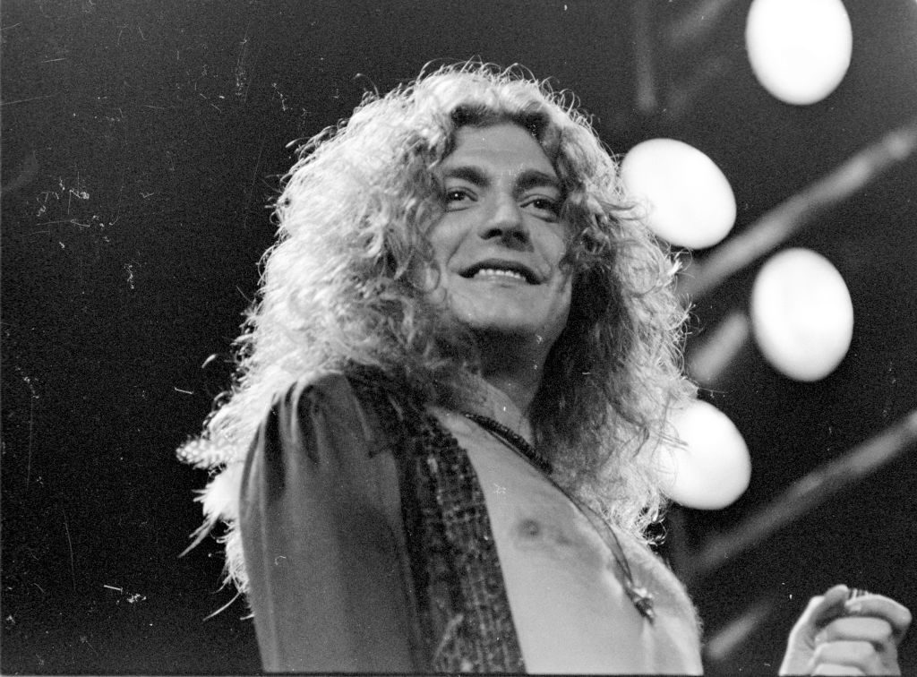 Robert Plant of Led Zeppelin performs onstage on March 24, 1975 in Los Angeles, California