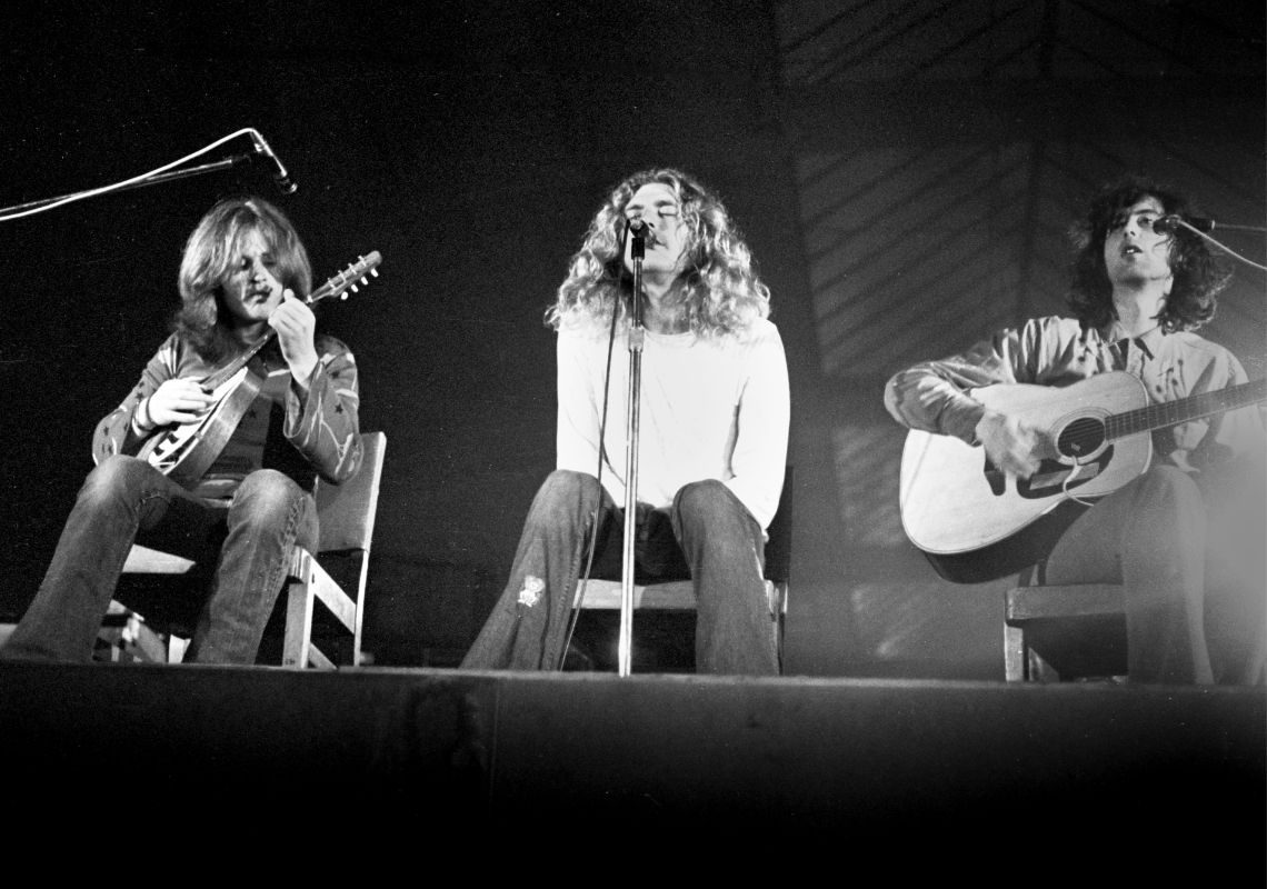 Led Zeppelin's John Paul Jones, Robert Plant and Jimmy Page on stage in Amsterdam, 27 May 1972