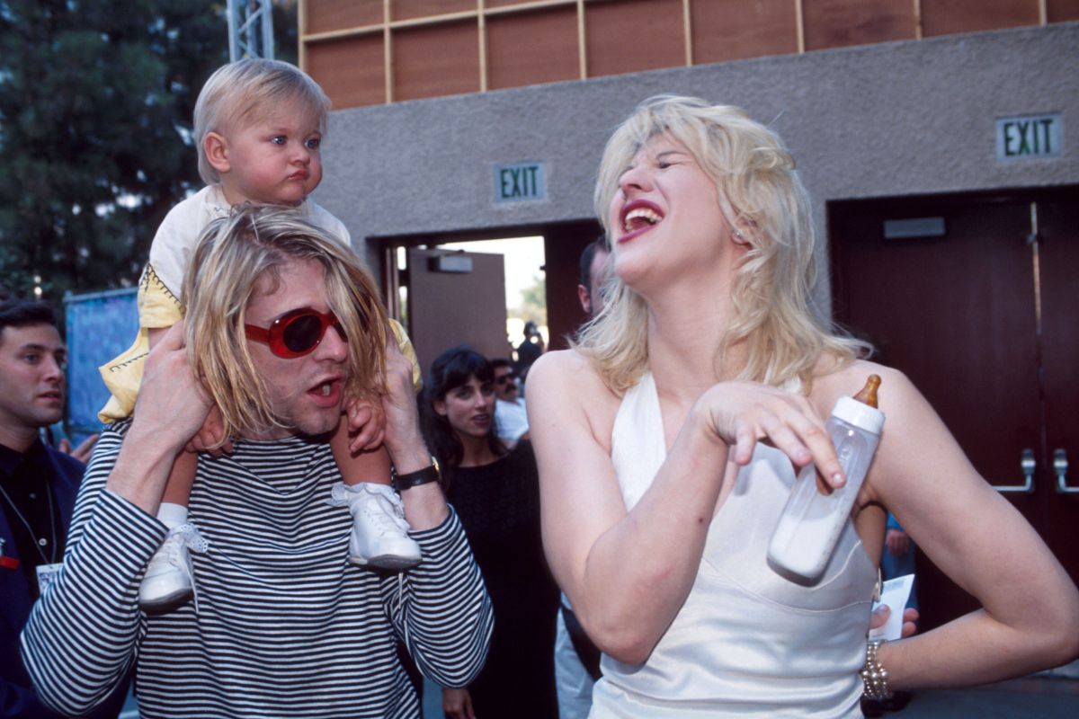 Kurt Cobain of Nirvana with wife Courtney Love and daughter Frances Bean Cobain