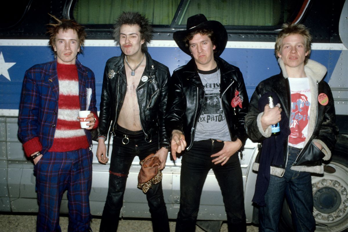 Sex Pistols on their US tour, 1978. L-R Johnny Rotten (John Lydon), Sid Vicious, Steve Jones and Paul Cook