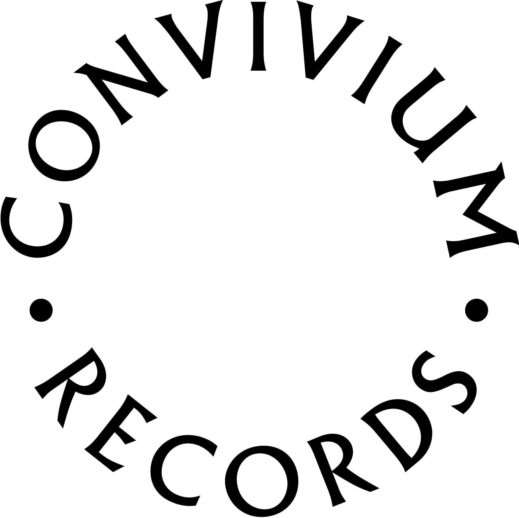 Convivium Records written in black Roman letters in a circle