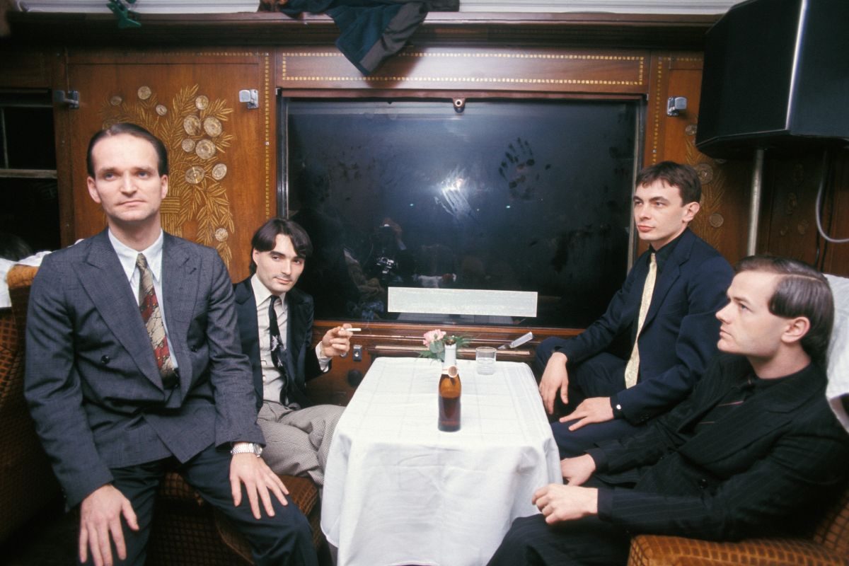 Kraftwerk, German electronic group, on board a train, 1977