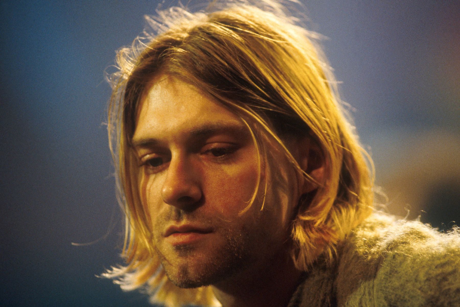 Close-up of Kurt Cobain (1967 - 1994) performing with Nirvana on MTV Unplugged at Sony Studios in New York City, November 18, 1993